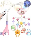 RSEPD Crib Mobile With Music And Lights, Mobiles For Cribs, Baby Mobile Arm Toys Hanging For Bassinets Girls Boys, Nursery Musical Space Portable Infant Mobiles Clip On Pack And Play Hanger 0-6 Months