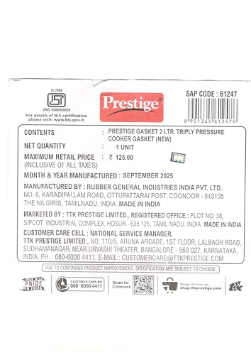 Image of Gasket for Presttige 2 Litre Tri Ply Pressure Cooker, Single Piece