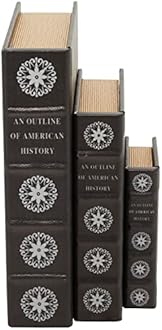 Deco 79 Faux Leather Decorative Box American History Faux Storage Book Book Shaped Boxes with White Floral and Scroll Accents, Set of 3 Decorative Keepsake Boxes 12", 9", 7"H, Black