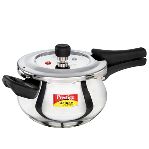 Image of Prestige 3 Litre Stainless Steel Deluxe Alpha Svachh Outer Lid Pressure Cooker | Mini Handi | 10Y Warranty | Deep Lid for Spillage Control | TRIPLY Base | GRS |Gas & Induction Compatible | ISI