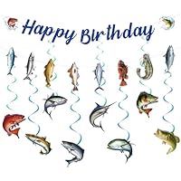 Angeln Geburtstag Banner Fische Dekorationen - 10 StüCk Gone Fishing Banner Girlande HäNgende Wirbel Fish Unterwasserwelt Meer Deko Für Kindergeburtstag Party Ruhestand Abschied Supplies