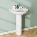 GarveeTech Bathroom Pedestal Sink, Pedestal Sink Combo for Restroom, 20 in L X 17 in W White Freestanding Ceramic Pedestal Sink With Overflow Hole and Pre-Drilled Single Hole