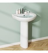Miuara Pedestal Sink 23 Inch - 3 Hole Porcelain Pedestal Sink Combo For Bathroom, 23"Dx19"Wx36"H, Bone Color, With Backsplash, 1 Overflow Hole & 3 Faucet Hole - View #2