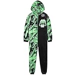 Get Trend Fleece Onesie for Boys Teens, Hooded Loungewear Warm Pyjamas, Gaming Cosy Jumpsuit Nightwear, Gamer Gifts for Boys (9-10 Years, Green Gaming)