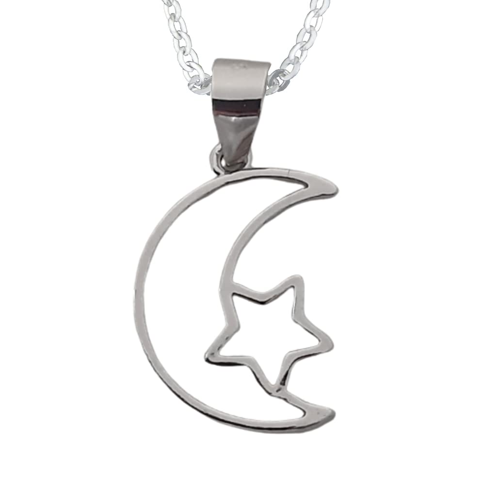 Alylosilver Moon and Star Pendant Necklace for Women - Includes a Silver Chain and a Gift Box, Sterling Silver