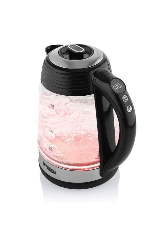 HYUNDAI VK 780 - Hervidor de agua de cristal con 7 ajustes de temperatura, 40-100 °C, iluminación LED, función de mantenimiento del calor, 1,7 litros, 2200 W