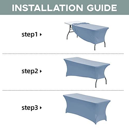 Image of CWK 8FT Waterproof Stretch Spandex Table Cover for Rectangular Tables - Elastic Fitted Tablecloth for Folding Tables,Wrinkle Resistant Table Cloth for Parties, Weddings, Banquets & Events (Sky Blue)
