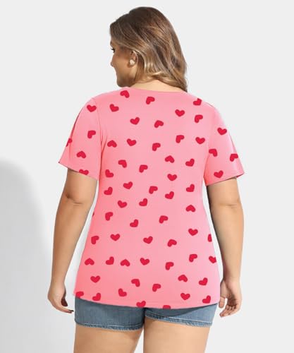 Image of CARCOS Plus Size Tops for Women Short Sleeve Shirt Summer Star /Leopard /Tie Dye /Flower Crewneck Pullover Tunic XL-5XL