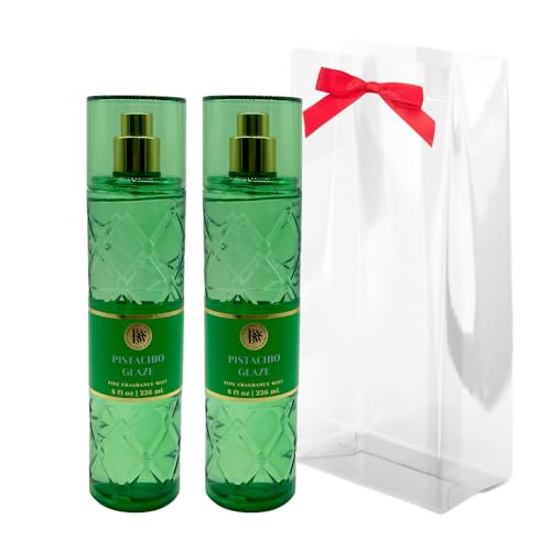 Bath & Body Works PISTACHIO GLAZE Fine Fragrance Mist Gift Set with a Red Bow for Holidays 8 fl oz each - Pack of 2