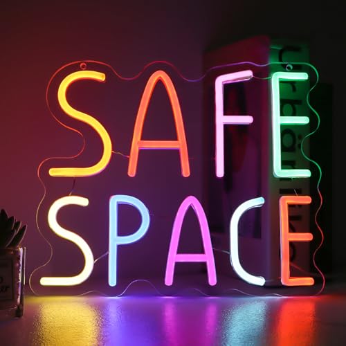 Image of Safe Space Neon Sign | Therapy Office Decor 9.4x11.4 Inch Mental Health Wall Art with Hooks & USB (Cool Touch, Easy Install)