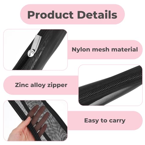 Image of 2pcs Mesh Pencil Case, Grid Pencil Pouch with Zipper Portable Pen Bag Multi-Purpose Stationery Bag Makeup Brush Bag Transparent Organizer Box for Office