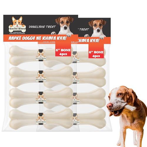 Image of Excite Bites Pressed Rawhide Bones for Dog Treats|Dog Calcium Bone Dog Chewing Needs|6 Inch Calcium Bone Treat for All Dogs|Combo Offer (6 inch-4Pcs) Each, 450 G (Pack of 2) for All Life Stages
