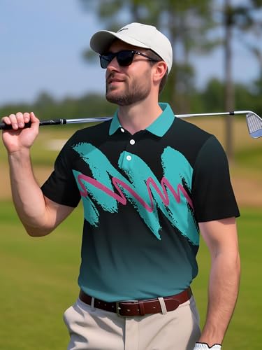 Image of PAGYMO Funny Golf Shirts for Men Crazy Printed Pattern Novelty Moisture Wicking Performance Mens Polo Shirt