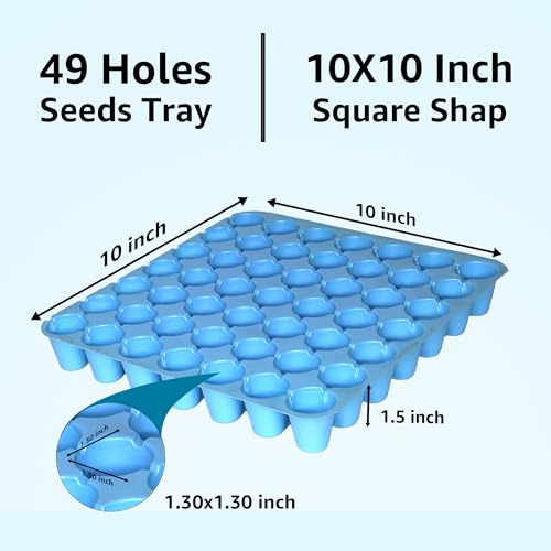Image of Anandi Green's Reusable Seedling Tray 49 Cavity 1MM Thick Durable Plastic Germination Trays with Drainage Holes Ideal for Seed Starting, Greenhouse, and Indoor Gardening Blue Color Pack of 5