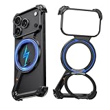 NIFBANG iPhone 17 Pro用のバンパーケース メタルフレームレス リングマグネット搭載 アルミバンパー 金属 いphone 17 Pro ケース 角度調整スタンド 縦横両対応 落下防止 米軍規格 耐衝撃 レンズ保護 四隅エアバッグ ミニマリスト薄型アイフォン 17 プロ用のカバー グリップ感 持ちやすい かっこいい スペースブラック