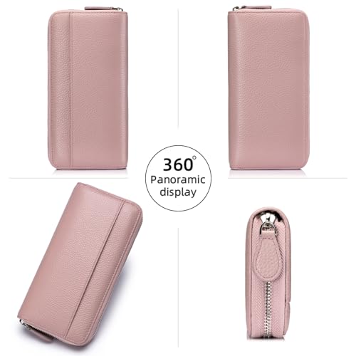 Image of RFID Blocking Womens Zipper Wallet Leather Large Capacity Billfold Clutch Zip Around Wallets for Women