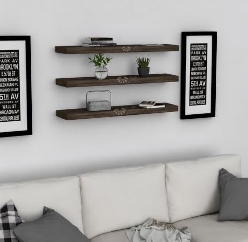 Image of Wooden Floating Wall Shelf| Wall Mount| Wall Rack| Wall Bracket for Home and Office Decor | Big Mounted Cabinets (Set of 3, Ash Walnut, Large)