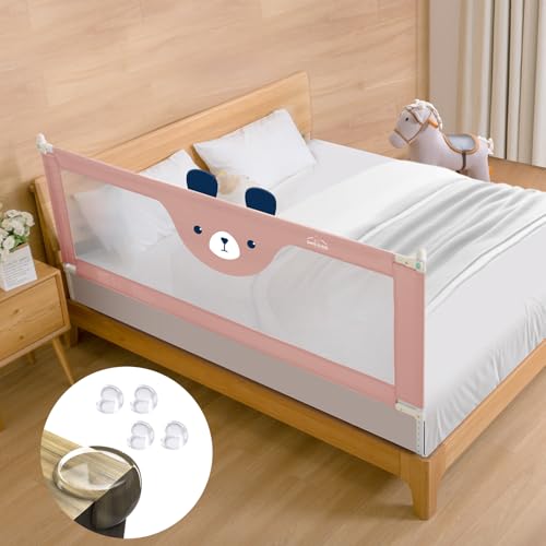 Image of Safe-O-Kid 1-Year Warranty 6 Feet /180 Cms Metal Baby Bed Rail, Adjustable Height, Baby Safety Bed Railing for Secure Sleep, Bed Guard for Babies, Pink-Pack of 1