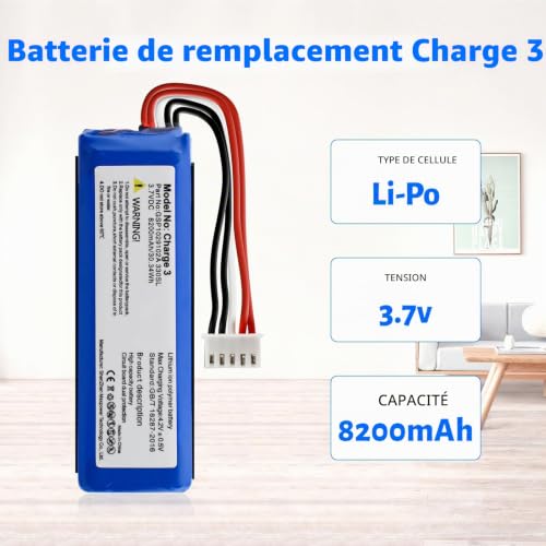 TQTHL 3,7V 8200mAh Batterie GSP1029102A pour JBL Charge 3 – vue 6