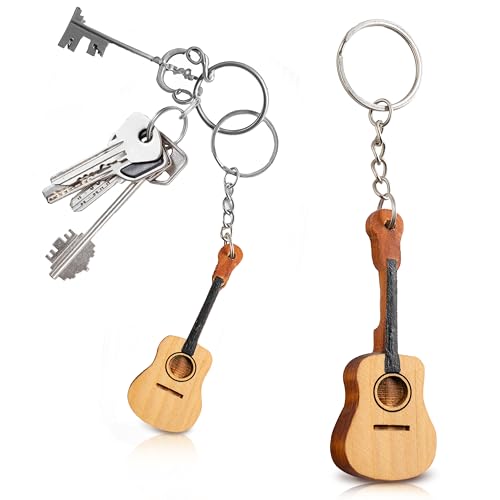 Abdo&FetnaGallery Handcrafted Pine Wood Guitar Keychain - Gifts for Music Lovers and Musicians, Musical Instrument Keychain – Mahogany and Black Color, 1 Count