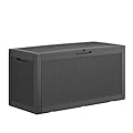 LHBGO 100 Gallon Deck Box Lockable Rattan Outdoor Storage Box waterproof Outdoor Container for Patio Furniture Cushions, Pillow