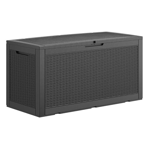LHBGO 100 Gallon Deck Box Lockable Rattan Outdoor Storage Box waterproof Outdoor Container for Patio Furniture Cushions, Pillow Cover