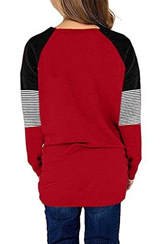 Image of SELINK Girls Big Kids Long Sleeve Striped Color Block Pocket Tees | Casual Loose Fit With Side Pockets,Soft Stretch Polyester Blend For Big Girls Daily&Back To School Wear