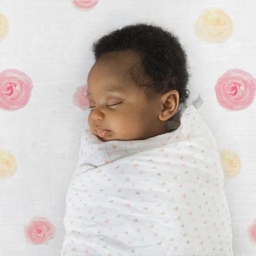 Image of Amazing Baby Cotton Muslin Fitted Crib Sheet, Watercolor Roses, Pink