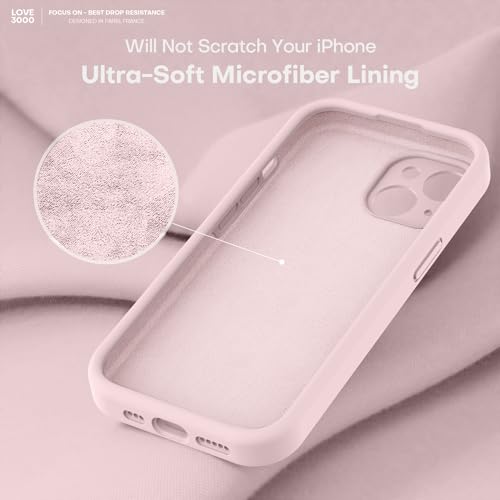 Image of LOVE 3000 Compatible with iPhone 15 Case, [Smooth Silicone Full Coverage Camera] [8ft Drop Protection], Soft Microfiber Lining Full Body Protective Case for iPhone 15 6.1 inch - Chalk Pink