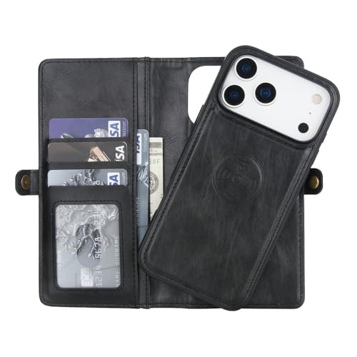 Étui portefeuille en cuir de qualité supérieure pour iPhone 15 Pro housse noire
