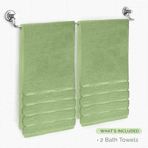 Image of Elegant Comfort 100% Turkish Cotton 4 Lines Viscose Stripe Luxury 2 Pack Bath Towel Set 27 x 54 Inch - Super Soft and Highly Absorbent Premium Hotel Spa Quality Towels for Bathroom Use, Sage