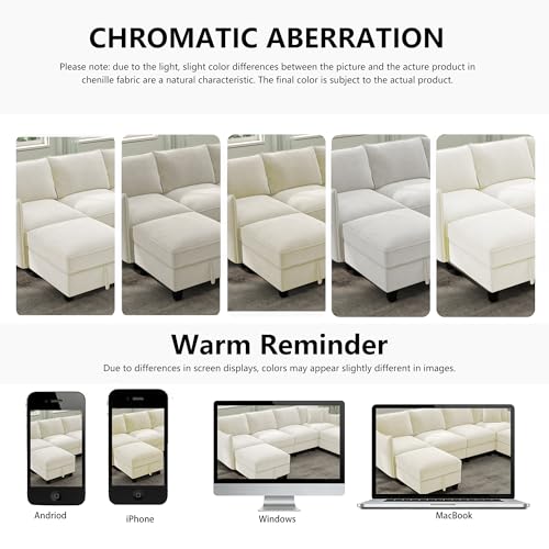 Image of Ihanherry 112 inch Modular U-Shaped Sectional Sofa, Modern 6-Seat Cloud Couch with 2 Storage Ottomans, Comfy Chenille Convertible Furniture Set for Living Room, Apartment, Easy Assembly, Beige
