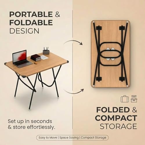 Image of Mighty Home Multipurpose Foldable Study Table | Laptop Desk for Home & Office | 2-Seater Dining Table | Portable Design | Safe Corner Protection | Engineered Wood Top & Metal Frame | Beige
