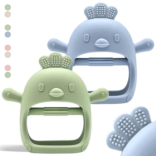 Image of Komfy LilLove 2 Pack Baby Teething Toys for 0-6 & 6-12 Months, Food Grade Silicone Teething Mitten Anti-Drop Wrist Hand Teether, BPA Free, One-Piece, CPC Certified Baby Chew Toys for Sucking Needs
