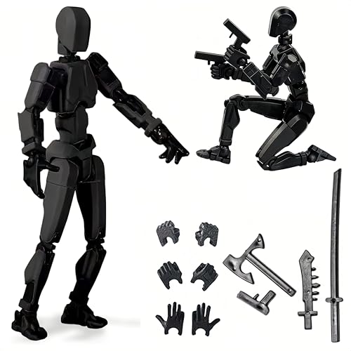 Image of Assembly Completed Titan 13 Action Figures Set,3D Printed Multi-Jointed Movable Nova 13 Robot T-13 Lucky 13 Collectible Figurines Model for Desktop Decor Gift (Black)