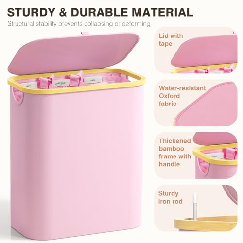 Hampers for Laundry Basket with Lid, 160L Extra Large 3 Section Clothes Divided Organizer for Bedroom, Laundry Room, Dirty Clothing Hamper, Pink