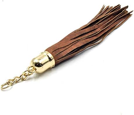 Leather Tassels | 7 inch Tassels with Attached Ring | Red, Brown, Tan - Gold and Silver Cap | Genuine Leather Tassel Pendants - Dome Cap Brown