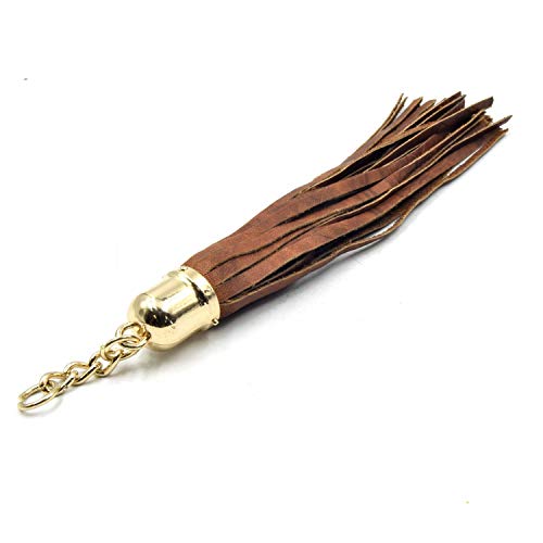 Leather Tassels | 7 Inch Tassels With Attached Ring | Red, Brown, Tan - Gold And Silver Cap | Genuine Leather Tassel Pendants - Dome Cap Brown #TOP26