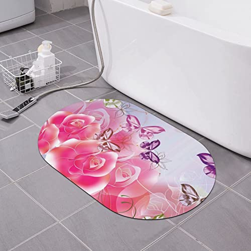 Tapis de bain rose et papillons en diatomée pour une douche moderne