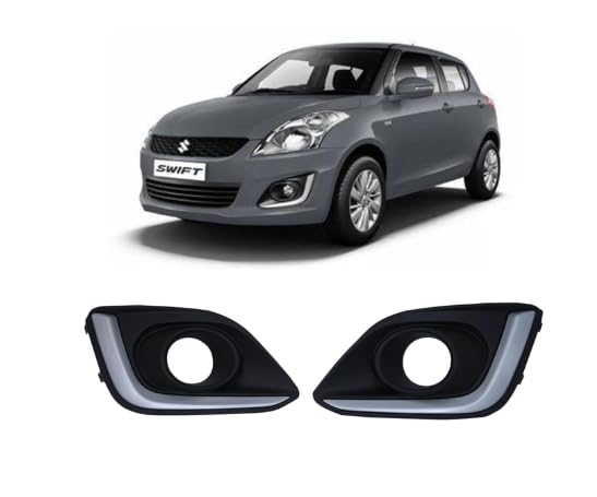 AUTO VORTEX Fog Light Bezel/Cover Left and Right Both Side Silver Detailing Black Finish for Maruti Suzuki Swift 2014 to 2017 Type4 - Set of 2-image-34