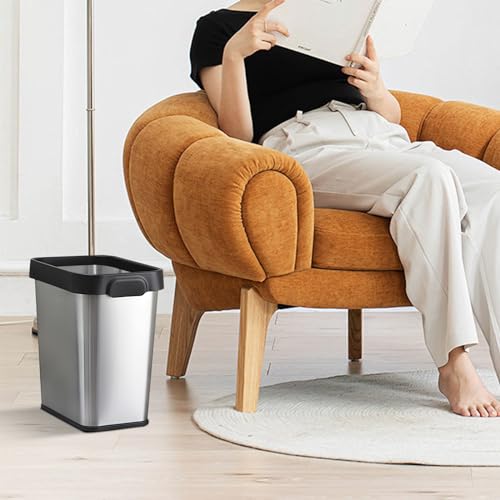 Image of 12 L / 3 Gallon Slim Stainless Steel Trash Can, 8 Inch Wide Small Rectangular Trash Bin 2 Pack, Modern Narrow Garbage Can Open Top, Metal Kitchen Trash Can For Bathroom, Bedroom, Home Office