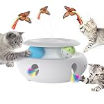 Cat Toys, 3-in-1 Interactive Cat Toy for Indoor Cats, Rechargeable Automatic Kitten Toy with Fluttering Butterfly, Moving Feather, Smart Sensor 6 Holes Whack-A-Mole & Track Balls (White)