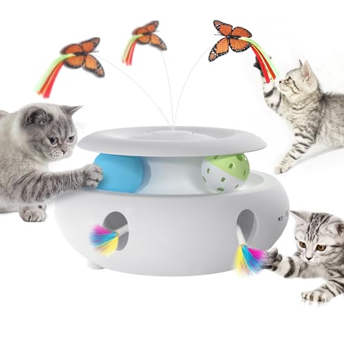 Cat-Toys-3-in-1-Interactive-Cat-Toy-for-Indoor-Cats-Rechargeable-Automatic-Kitten-Toy-with-Fluttering-Butterfly-Moving-Feather-Smart-Sensor-6-Holes-Whack-A-Mole-Track-Balls-White Cat Toys, 3-in-1 Interactive Cat Toy for Indoor Cats, Rechargeable Automatic Kitten Toy with Fluttering Butterfly, Moving Feather, Smart Sensor 6 Holes Whack-A-Mole & Track Balls (White) - Image 1