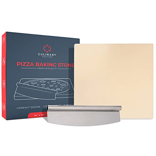 Culinary Couture 14" Square Pizza Stone For Oven And Grill With Pizza Cutter - Cordierite Baking Stone For Bread, Calzone, Cookies - Oven And Grill Pizza Stone For Outdoor Grill #TOP12