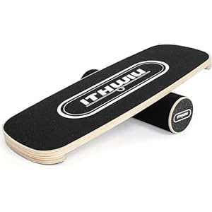 OUUTMEE Natural Wooden Balance Board with Roller for Balance, Stability and Full-Body Strength Workout for Functional Training, Black