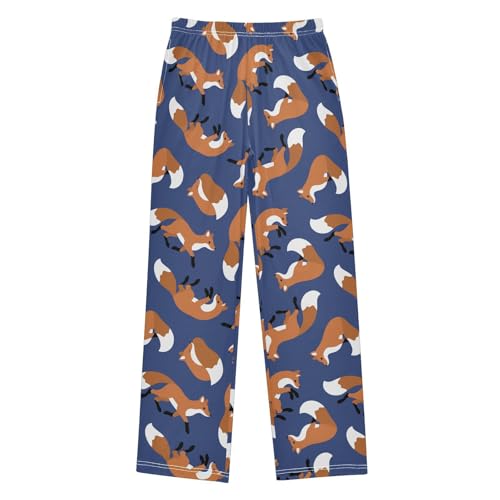 Boys' Pants Cute Fox Dark Blue Pat Perfect Textile Long Bottoms Elastic Waist Trousers with Pockets S-XL