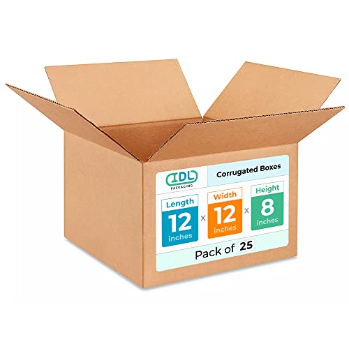 Medium Moving &amp; Shipping Boxes 12"L x 12"W x 8"H (25-Pack) - Extra Strength 200 lb vs Regular - USA-Made Corrugated Packing Boxes for USPS/UPS/FEDEX - Strong Medium Cardboard Box by IDL Packaging