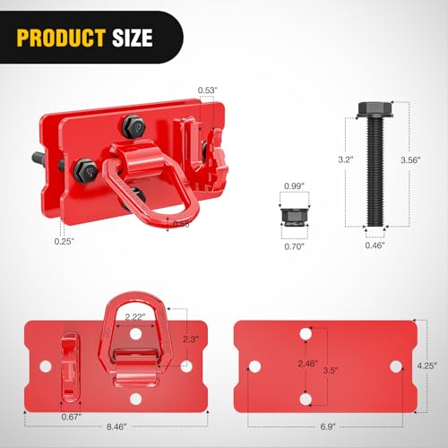 Image of Nilight Tractor Bucket Grab Hook with Tie-Down Ring & Back Plate | 8.5 inch x 4.2 inch Bolt-On Grab Hook Kit, Max 15,000 LBS Grade 70 Forged Steel, Fits Trailer RV UTV Truck, Red 2Pcs