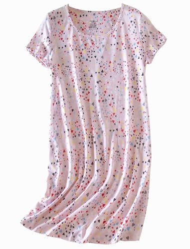Image of PNAEONG 3 Pack Women's Cotton Nightgown Short Sleeve Shirt Print Sleepdress