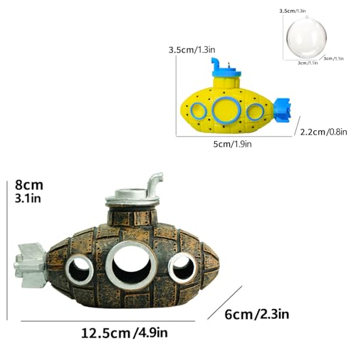 Image of 2pcs Floating Fish Tank Decoration, Little Cute Retro Submarine Aquarium Decoration with Float Balls, Safe Fish Toy for Goldfish Shrimps Hermit Crabs